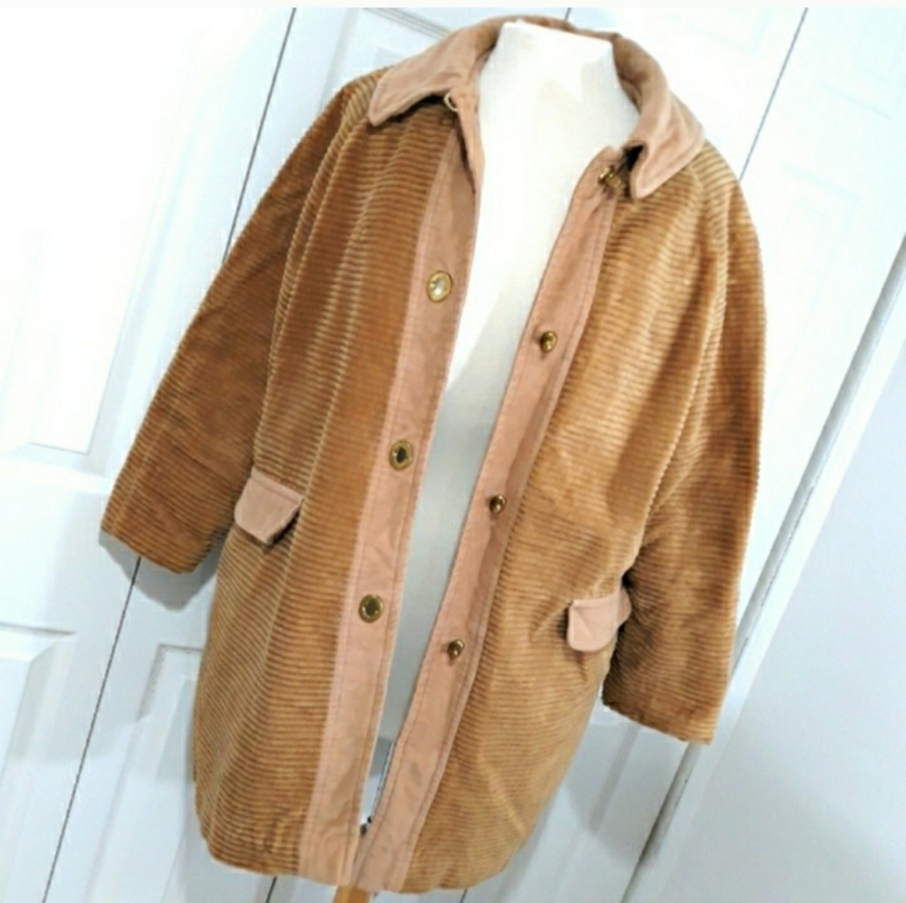 Vintage Amco Tan Wide Whale Corduroy Coat With Sherpa Lined Warm Size M/L - Picture 3 of 13